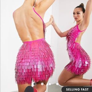 ASOS Limited Edition sparkly pink sequin fringe dress